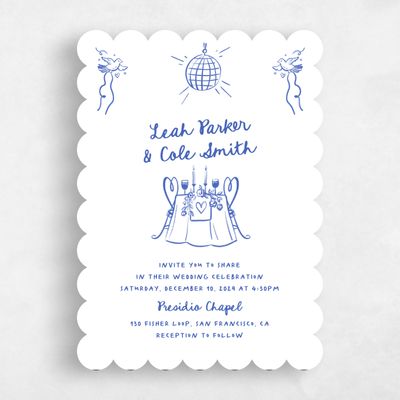 Blue Scalloped Wedding Invitation - Gilda Portrait