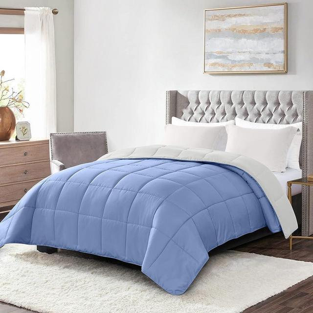 Homelike Moment Queen Lightweight Comforter Blue - All Season DownAlternative Duvet Insert with Corner Tabs, Summer Full Size Bed Blanket Reversible Comforters Light Blue/White