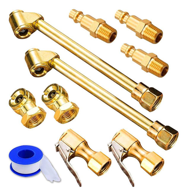 10 Pieces Air Chuck Set,Heavy Duty Brass Dual Head Air Chuck,1/4 Inch Dual NPT Closed Ball Air Chuck,Closed Flow Tire Chuck,Air Hose Quick Connect Adapter with 1 PCS Thread Seal Tape
