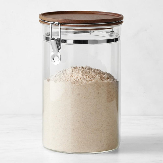 Hold Everything Stacking Glass Canister with Clamp, Walnut Finish, Large