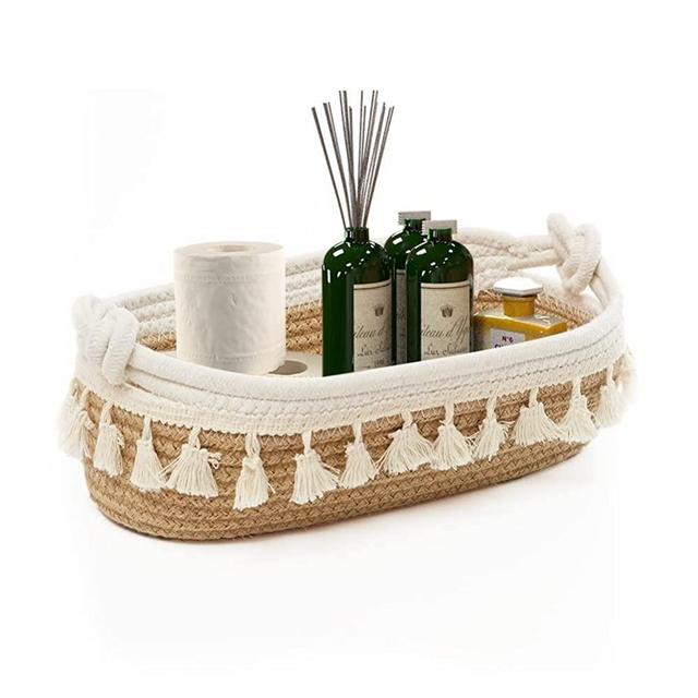 DUOER Round Paper Rope Storage Basket, Wicker Baskets for Organizing with  Handle, Decorative Bins for Countertop, Toilet Paper Basket for Toilet Tank