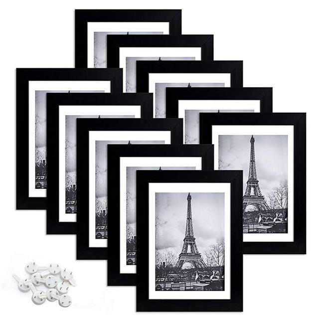 upsimples 5x7 Picture Frame Set of 10,Display Pictures 4x6 with Mat or 5x7 Without Mat,Multi Photo Frames Collage for Wall or Tabletop Display,Black