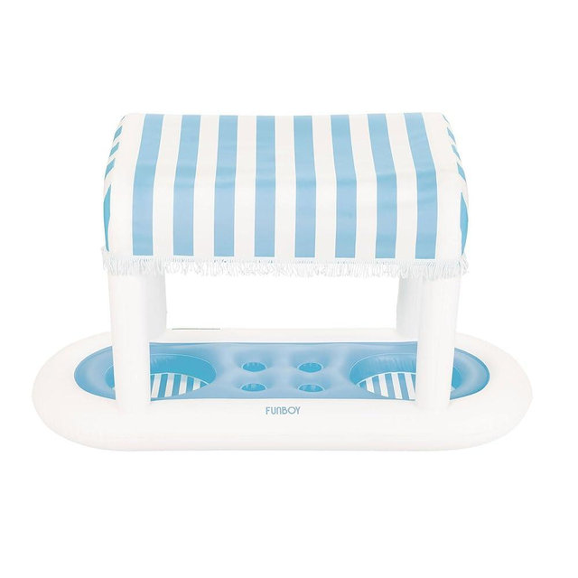 FUNBOY Giant Floating Light Blue Cabana Stripe Drink Station, Removable Fabric Shade with Fringe, Perfect for Parties, Table-Top Decorations and in-Pool Refreshments.