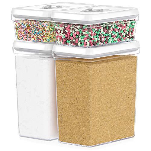 DWËLLZA KITCHEN Large Airtight Food Storage Containers - Bulk Food Pantry & Kitchen Storage Containers for Sugar, Flour and Baking Supplies - 4 PC Set, Clear Plastic BPA-Free, Keeps Fresh & Dry