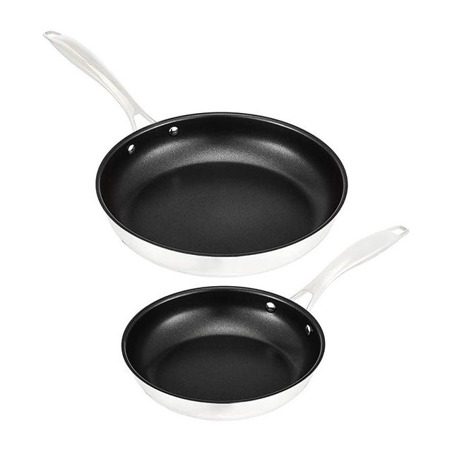 AmazonBasics 2-Piece Non-Stick Stainless Steel Fry Pan Set, 10-Inch and 8-Inch
