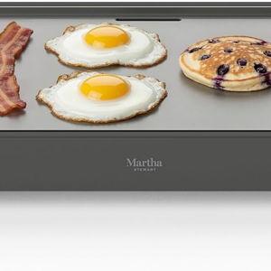Martha Stewart 12” x 22” Electric Griddle, XL Ceramic Nonstick Flat Top Cooking Surface, Adjustable Temperature Dial, Drip Tray, Dishwasher Safe, 1500W Fast Even Heating, Pancakes & Eggs, Caviar Gray