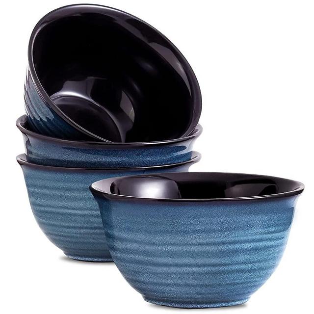 Hasense Ceramic Soup Cereal Bowls for Kitchen, 40 Ounce Ramen Bowl Set of 4, Deep Serving Bowls for Salad Pasta Pho Popcorn, Dishwasher Microwave Safe, Blue
