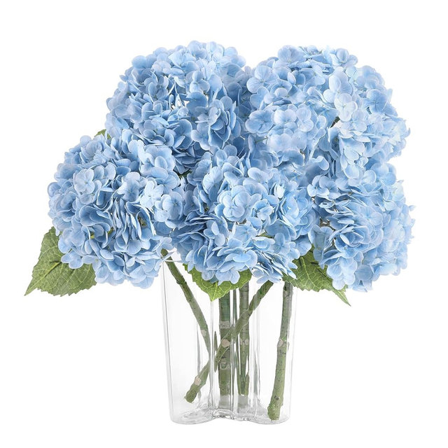 Coferset 4pcs Baby Blue Lifelike Hydrangea Artificial Flowers 22inch Real Touch Faux Hydrangea Flower Stem for Home Party Wedding Floral Filler Arrangements Ceterpieces Bouquets