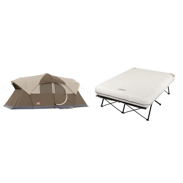 Coleman WeatherMaster 10-Person Camping Tent + Coleman Camping Cot, Air Mattress, & Pump Combo