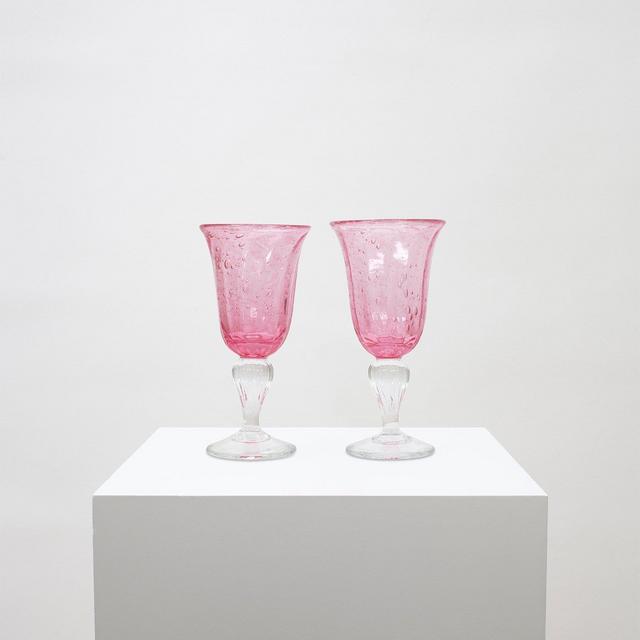 POMEGRANATE PINK STEMMED GLASS