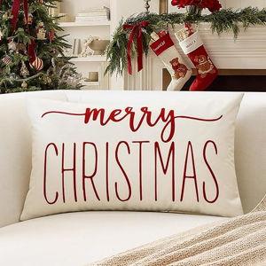OTOSTAR White Red Christmas Lumbar Pillow Cover 12x20 Inches for Xmas Decorations Merry Christmas Throw Pillow Covers Winter Holiday Cushion Case Decoration for Sofa Couch