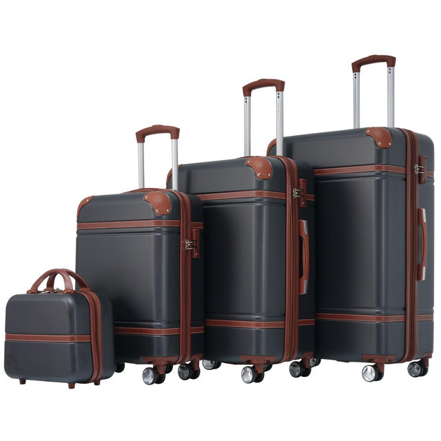20"+24"+28" Hardshell Luggage, Lightweight Spinner Suitcase with TSA Lock and Cosmetic Case 4M, Black -ModernLuxe