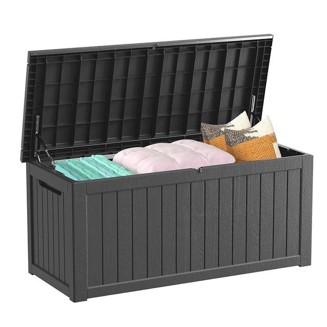 Decksplore 200 Gallon Outdoor Storage Box Waterproof Lockable Resin Deck Box Large, Patio Storage Bin for Pool Accessories Cushion Furniture, Garden Tools, UV-Resistant Outside Delivery Black