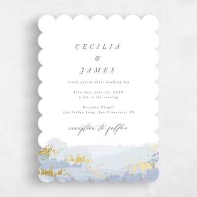 Blue Scalloped Wedding Invitation - Ione Portrait Foil