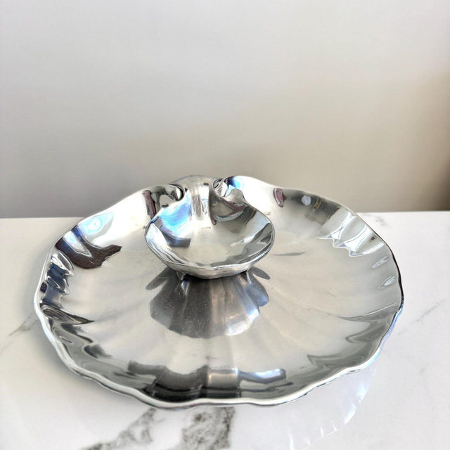 Vintage Shell Silver Platter | Wilton Armetale 2 Piece Clamshell Chip and Dip Server