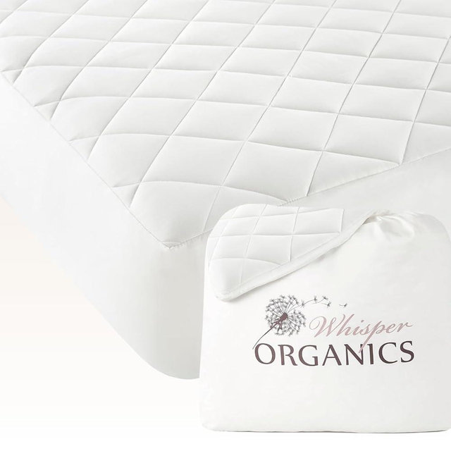 Whisper Organics Luxury Quilted Mattress Cover - Exquisite Softness, 100% Organic Cotton, 17-Inch Deep Pocket, King, Pure White