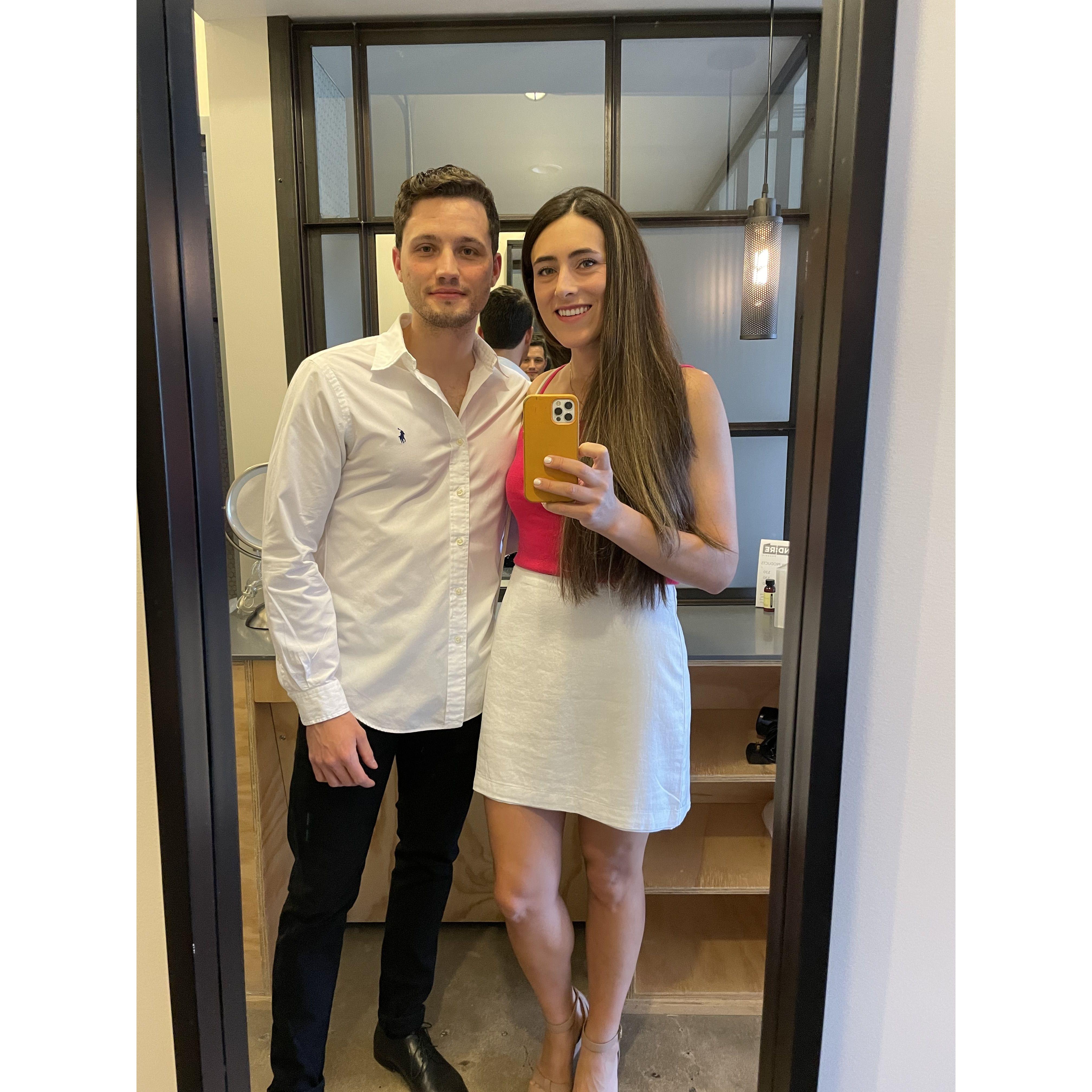 June 2021 - a selfie we snapped prior to going to our 2 year anniversary dinner at Durant's Steakhouse