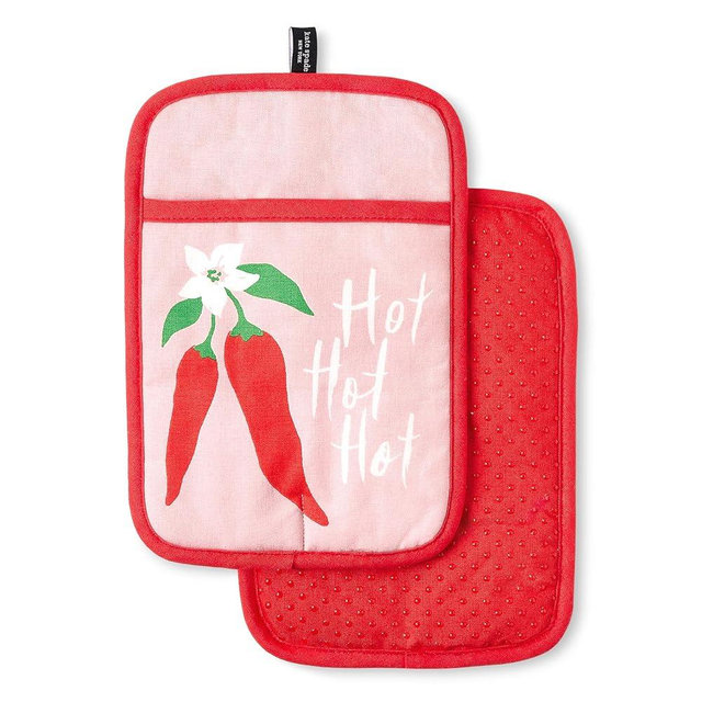 KATE SPADE NEW YORK Hot Hot Hot Peppers Pot Holder 2-Pack Set, Heat Resistant, 100% Cotton, Red/Pink, 7"x10"