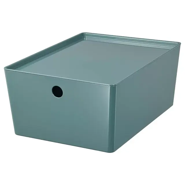 KUGGIS Storage box with lid, turquoise, 10 ¼x13 ¾x6 "