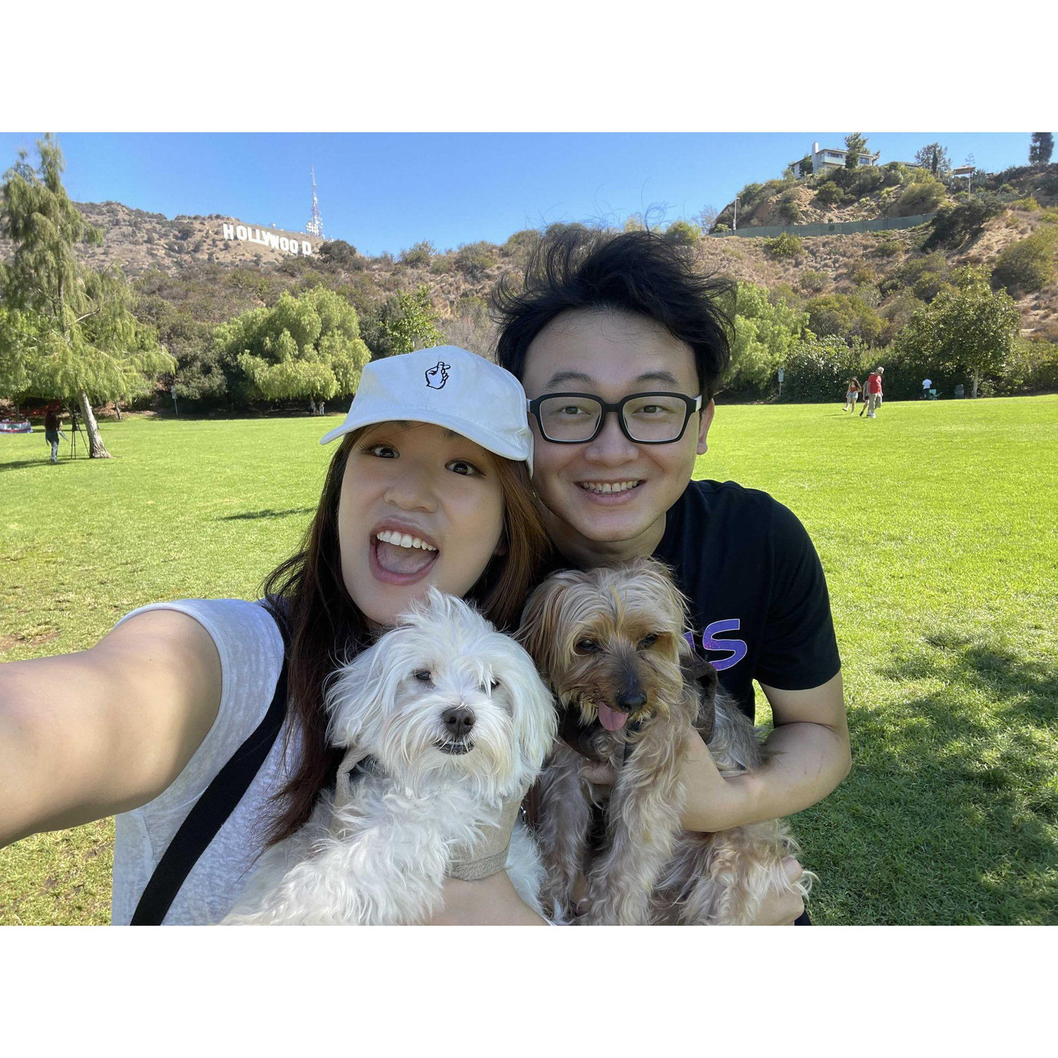 Our family photo with the Hollywood sign.
