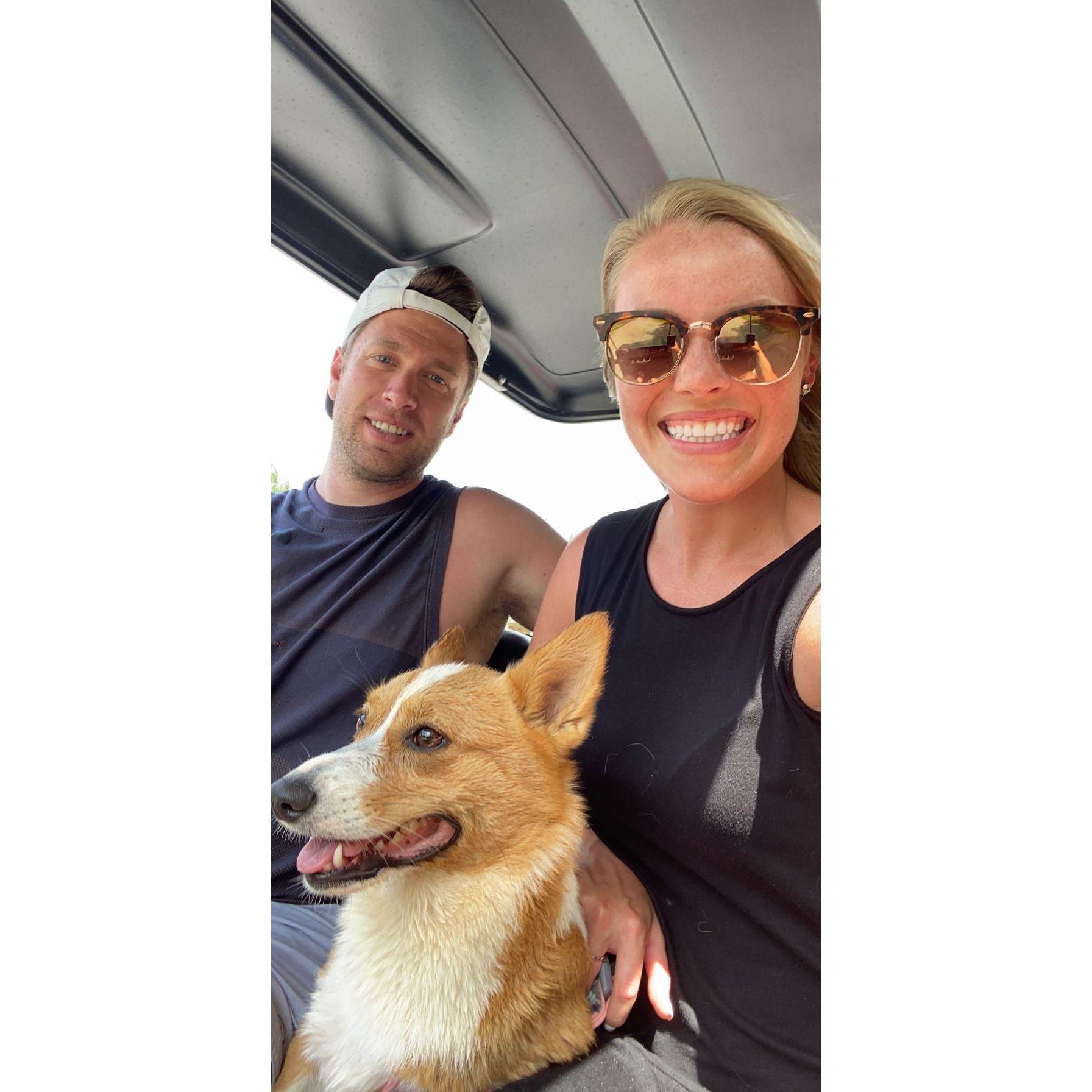 Maple's first time on a golf cart