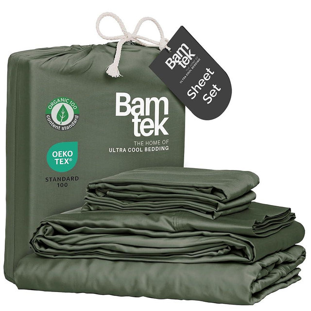 Bamtek 100% Viscose from Bamboo Sheets King Size, Super Soft Bedding Set, 4PC Cooling Sheets for Hot Sleepers, Vegan Silk Moisture Wicking, Organically Grown Bedsheet, Moss - 76" x 80"