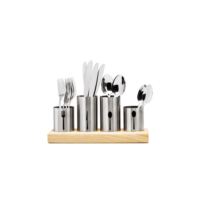 Sorbus Utensil Holder, for Spoons, Knives and Forks, Stainless Steel Cutlery Organizer with Bamboo Wood Base