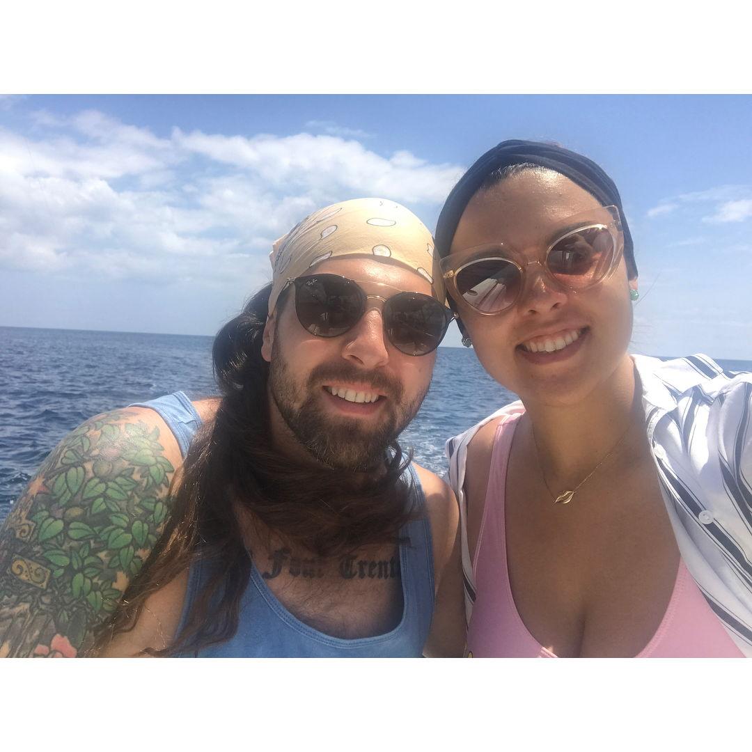 On a boat in the Azores, Portugal. Fishing and snorkeling. July 2018.