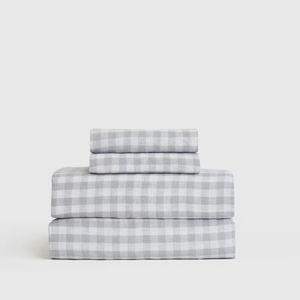 European Linen Sheet Set in Blue Fog Gingham