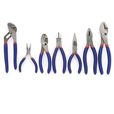 WORKPRO 7-piece Pliers Set (8-inch Groove Joint Pliers, 6-inch Long Nose, 6-inch Slip Joint, 4-1/2 Inch Long Nose, 6-inch Diagonal, 7-inch Linesman, 8-inch Slip Joint) for DIY & Home Use