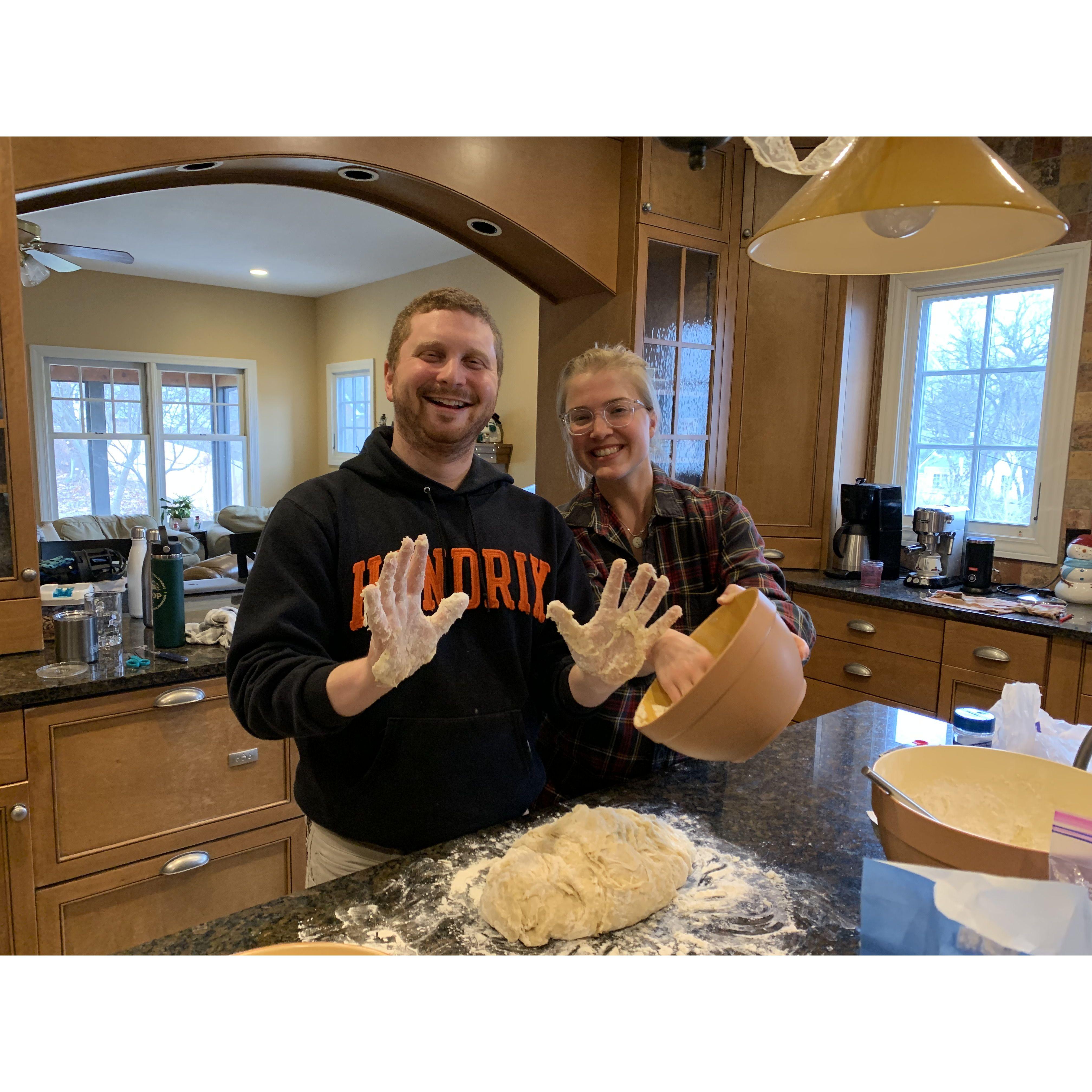 Shannon learning how to make Challah