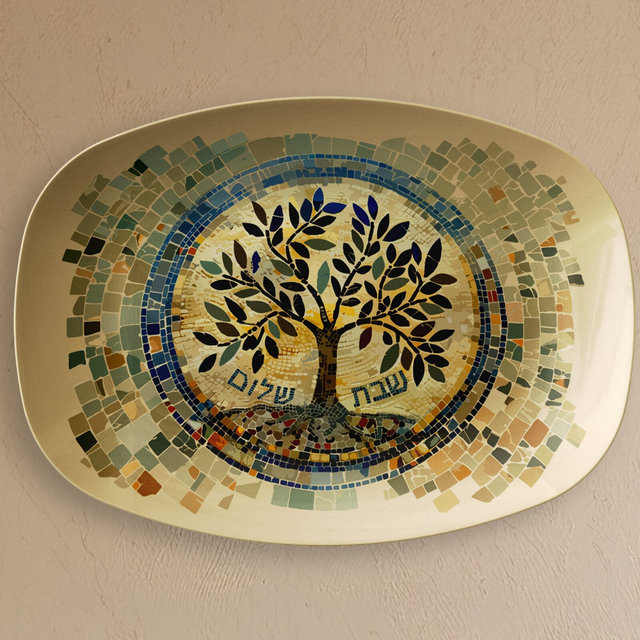 Tree of Life Challah platter, Shabbat Shalom, inspired by Ancient Judean Mosaics, Shabbos Bread Tray made of polymer