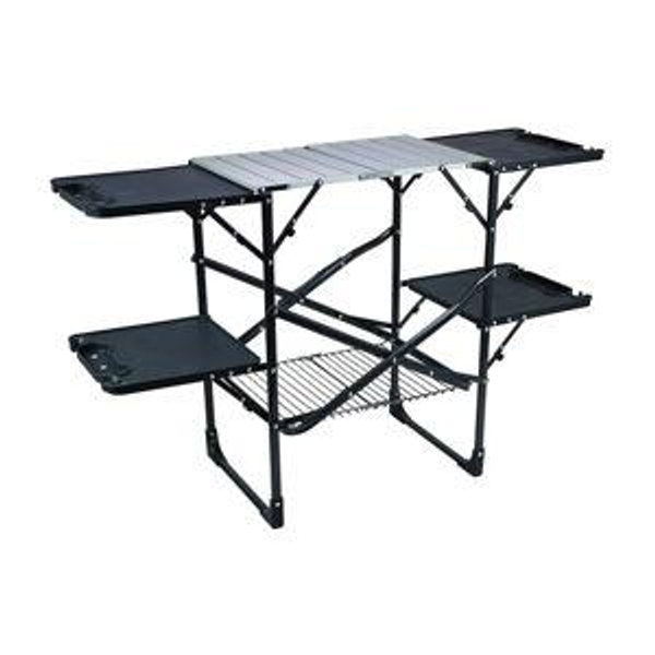 GCI OUTDOOR Slim-Fold Cook Station | Portable Folding Kitchen Table with a Heat Resistant Tabletop, 4 Side Tables & Storage Rack, Perfect for Picnics & Camping Trips