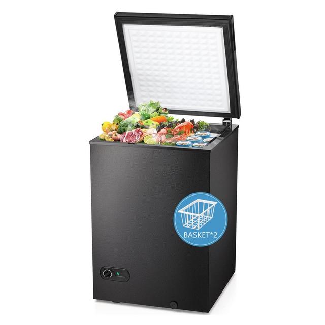 R.W.FLAME 3.5 Cu. Ft. Chest Freezer with 2 Removable Baskets, Defrost Drain, Adjustable Temperature, Energy Efficient, Top Opening Compact Freezer