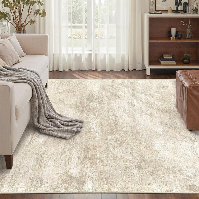 Area Rugs 5x7 for Living Room, Modern Abstract Machine Washable Large Soft Rug, Floor Carpet with Non Slip Backing for Dining Room, Bedroom (Beige, 5'x7')
