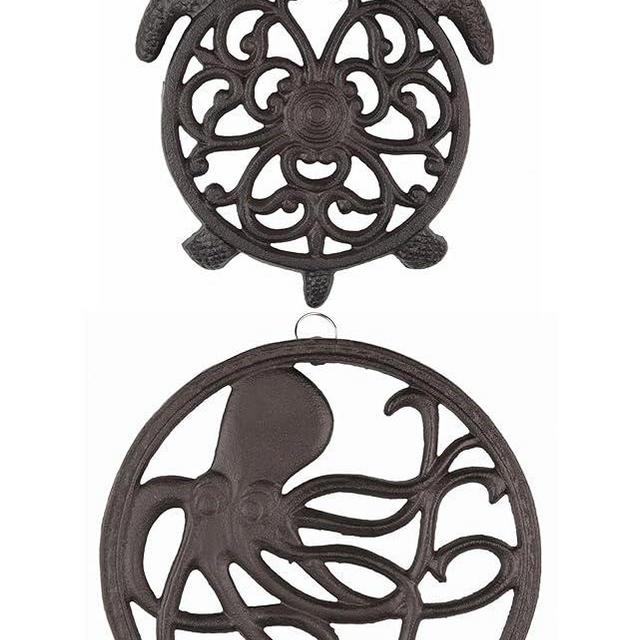 Bundle–2 Items: GASARÉ, Cast Iron Trivets for Hot Dishes, Pots, and Pans, Metal Trivet, Rubber Feet Caps, Ring Hanger, Brown