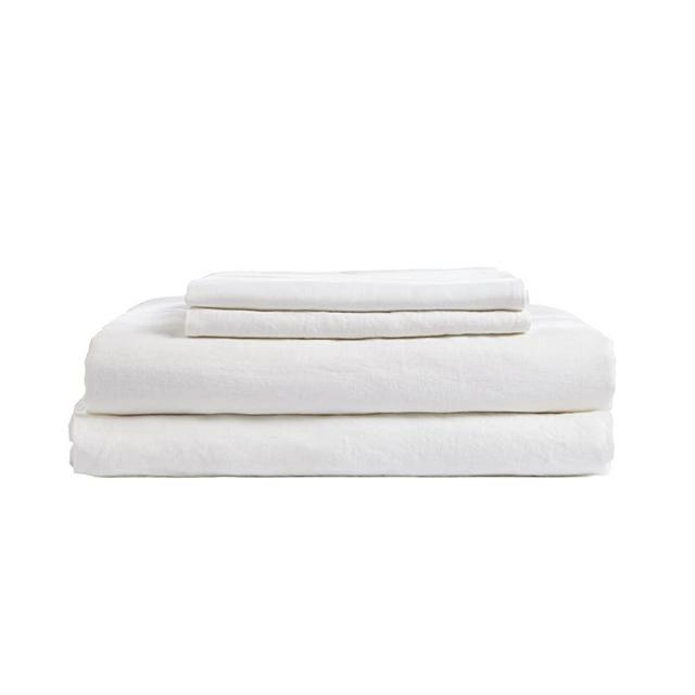 DAPU Pure Stone Washed Linen Sheets Set 100% French Natural Linen European Flax (Queen, Off White, Flat, Fitted and 2 Pillowcases)
