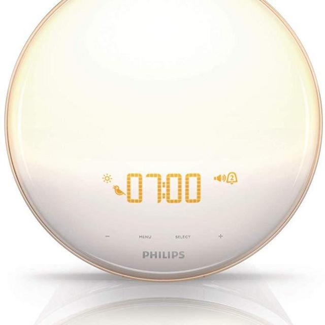Philips Wake-Up Light Alarm Clock with Colored Sunrise Simulation and Sunset Fading Night Light, White (HF3520)