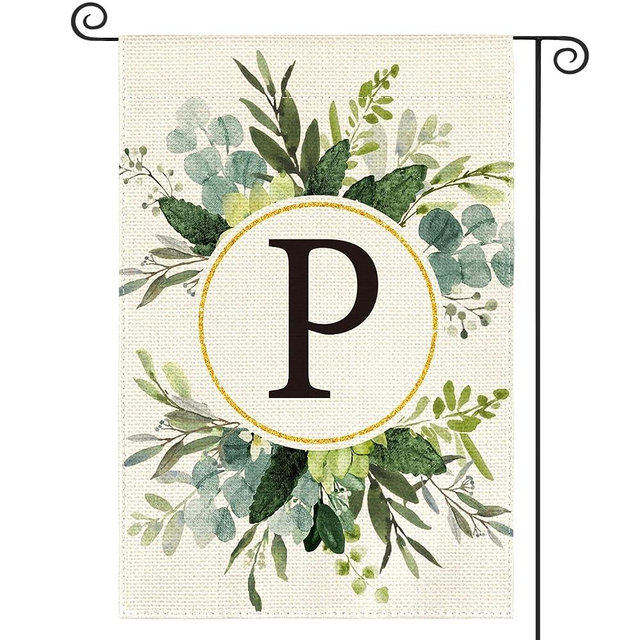 AVOIN colorlife Monogram Letter P Floral Garden Flag 12x18 Inch Double Sided Outside, Family Last Name Initial Yard Outdoor Decoration