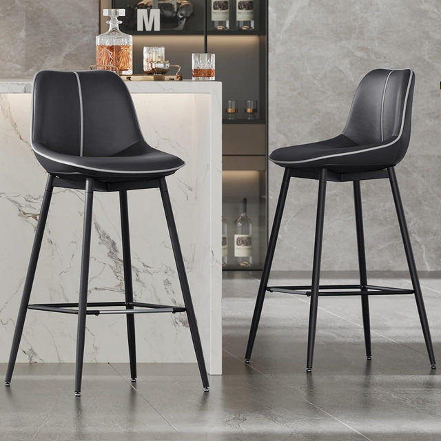 VASAGLE Bar Stools Set of 2, Bar Height Bar Stools with Back, Ergonomic Backrest, Synthetic Leather, Metal Legs, 28.5-Inch Tall Barstools for Kitchen Island Home Bar, Easy Assembly, Ink Black