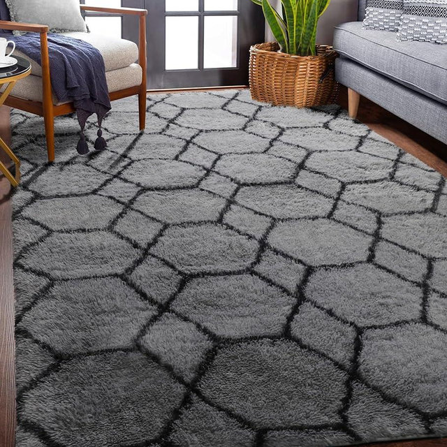 ONASAR Moroccan Area Rug 4x6 for Bedroom Living Room, Grey and Black Rug, Shaggy Geometric Rugs Floor Mat for Home Decor Aesthetic, Soft Plush Fuzzy Carpet for Kids Teen Playroom Dorm Classroom