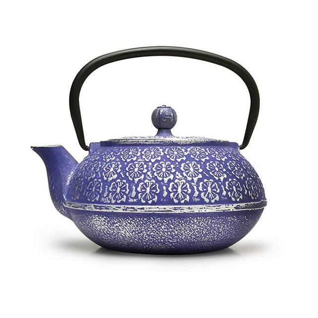Primula Japanese Tetsubin Cast Iron Teapot with Stainless Steel Infuser for Loose Leaf Tea, Durable Construction, Enameled Interior, Blue