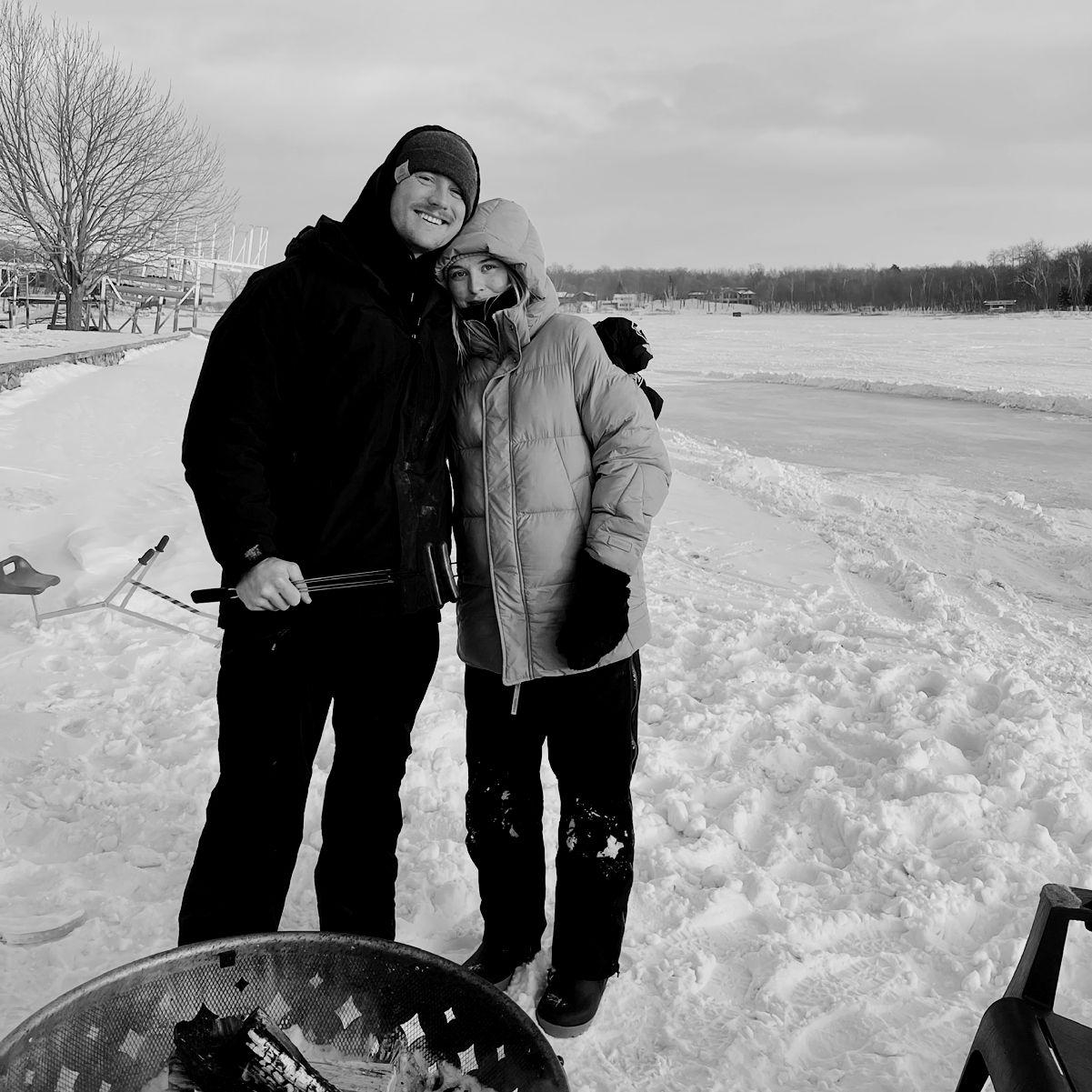 hotdogs & a bonfire on the frozen lake, only 0 degrees out!