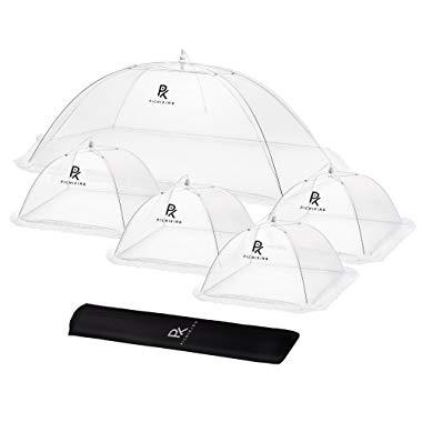 (5 Pack) Mesh Food Tents/Food Covers for Outdoors | 1 XL (49x27x17) & 4 Standard (17x17x9) | Fine Net Screen | 100% Fly Protection | Double Layer Skirt | Upgraded Rods