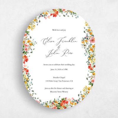 White Oval Wedding Invitation - Pourpier Portrait