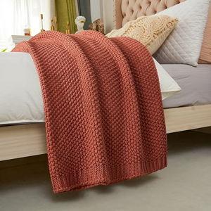 Longhui bedding Chunky Cable Knit Throw Blanket Lightweight Rust 100% Organic Cotton Blanket for Sofa Couch Bed Baby Nursery, Rustic Shabby Chic Modern Farmhouse, 51” x 63” Give Laundering Bag