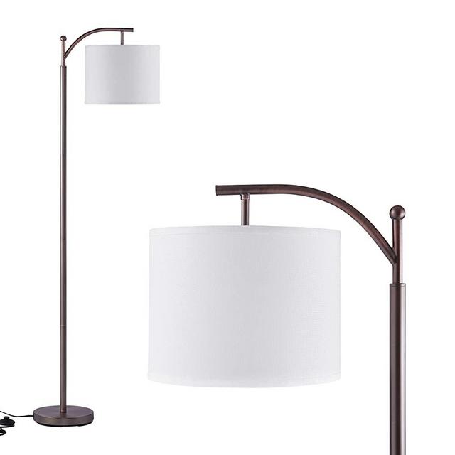 Archiology Floor Lamp - Industrial Arc Light with Hanging Linen Drum Shade,Lamps for Bedrooms,Living Room,Study Room,Tall Pole Lamp for Office (63’’)