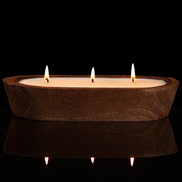Scented Candles for Home, YeeQue Rosemary Candle with Large Wooden Bowl Design for Women,Girl Birthday Gift 3 Wicks, 12oz