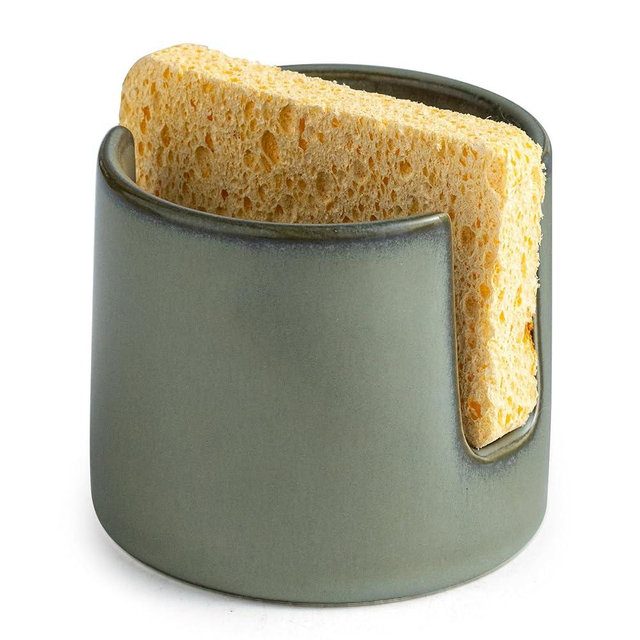 Zoeeker Sponge Holder, Ceramic Dish Sponge Drying Caddy for Kitchen Sink Scrubby Daddy Kitchen Organizer Cute Kitchen Accessories for Counter, Dark Green