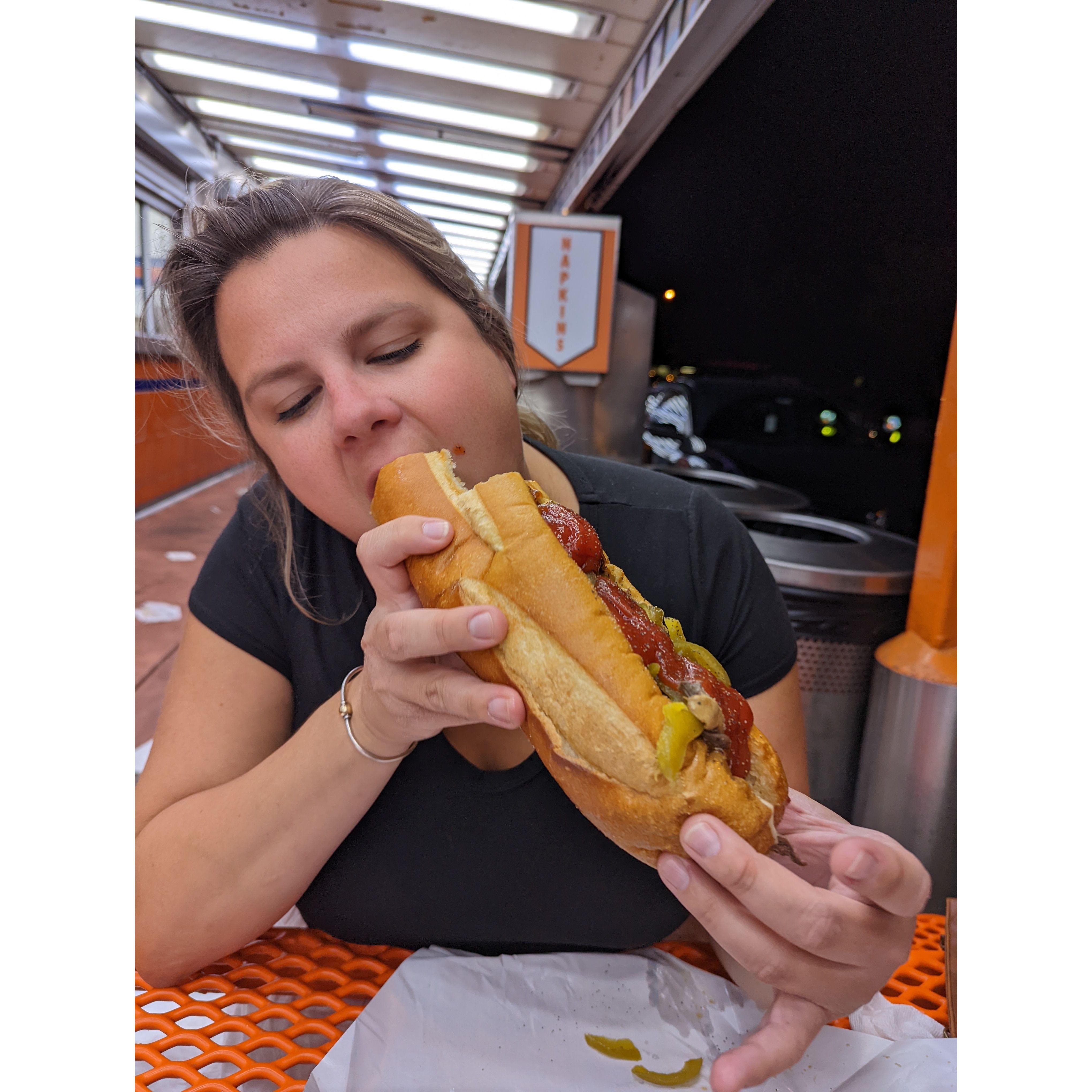 Thankfully, getting Sam to like Philadelphia was not too hard. Sam has had a cheesesteak. She enjoyed it. Not sure she'll she enjoy seeing this picture on our website.